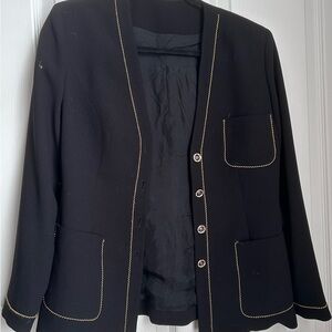 Chic Black Blazer with Gold Detailing